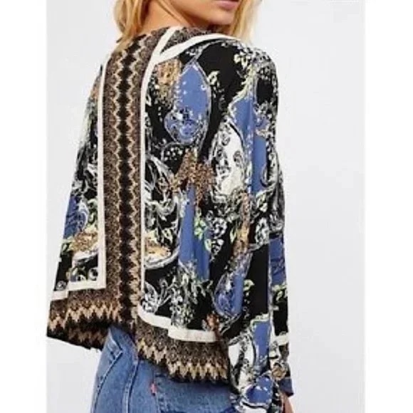 Free People Catch Me If You Can Bohemian Leopard Cat Novelty Print Top Blouse - Picture 4 of 16